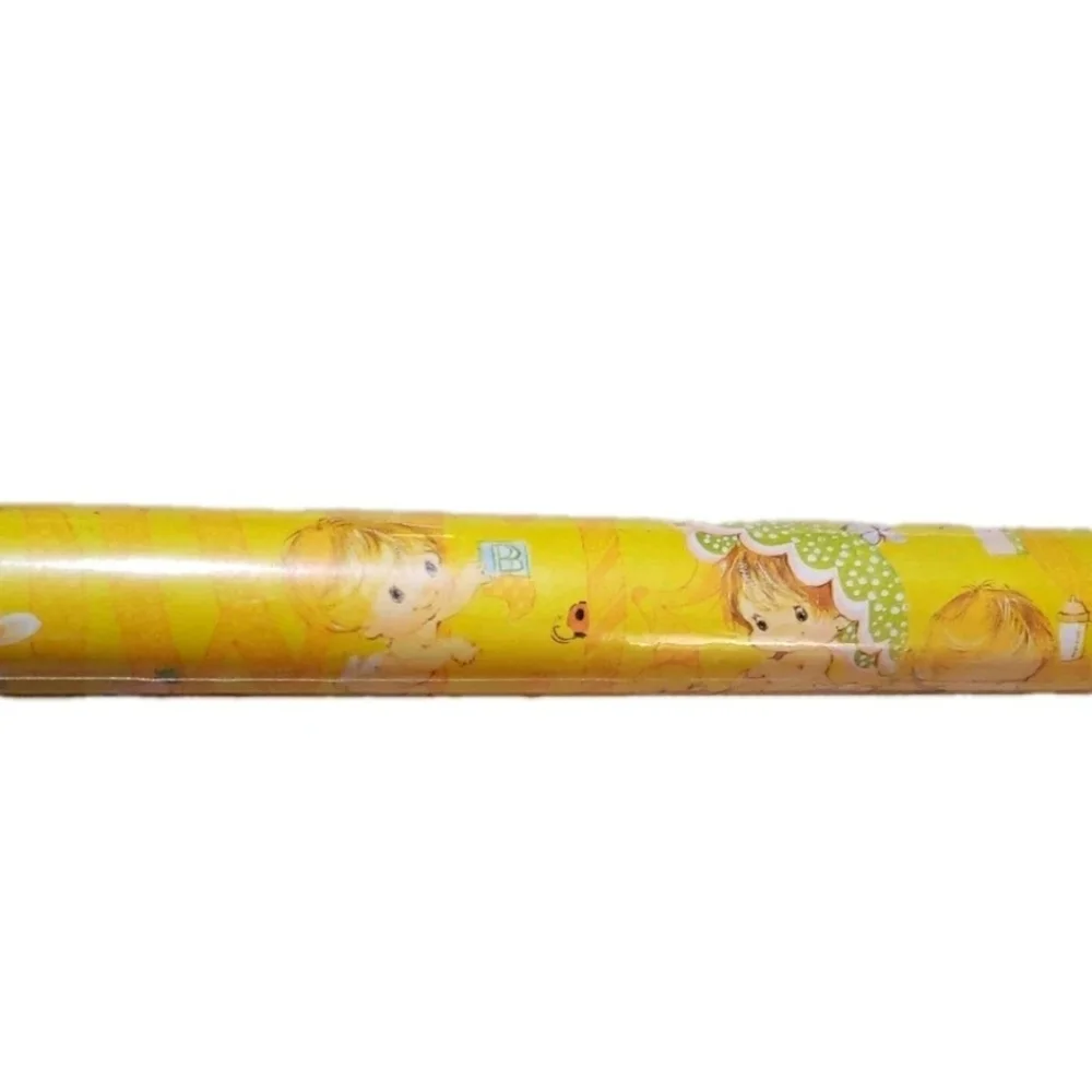 Vtg 1976 American Greetings Baby Shower Rolled Wrapping Paper 20sq Ft Yellow